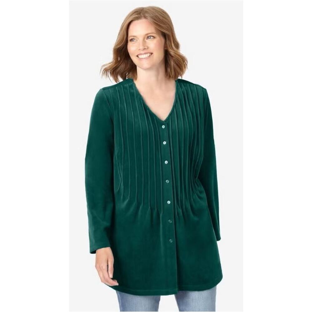 Emerald Green Knit Velour Tunic Top A-line with Pintucks - Brand New!! NWT